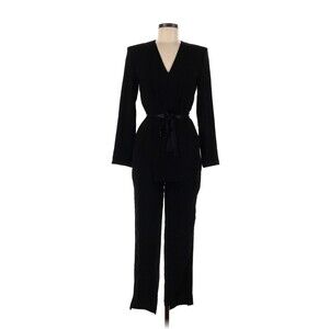 MAJE Solid Black V-Neck Long Sleeve Wide Leg Jumpsuit - FR 38 / US 6